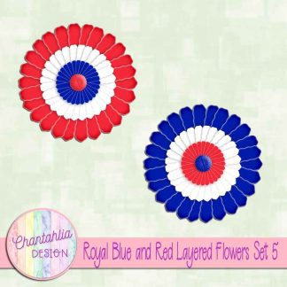 Free royal blue and red layered paper flowers set 5
