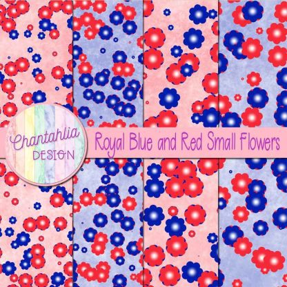 Free royal blue and red small flowers digital papers