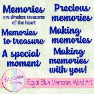 Free royal blue memories word art