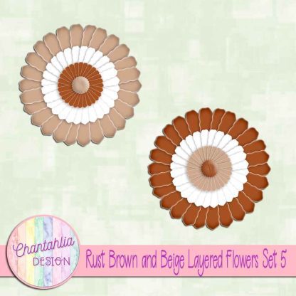 Free rust brown and beige layered paper flowers set 5
