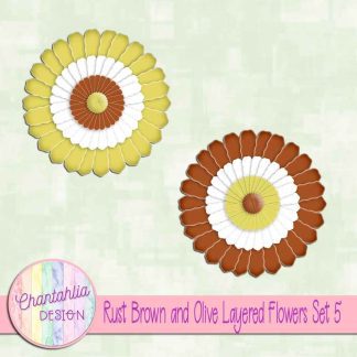 Free rust brown and olive layered paper flowers set 5