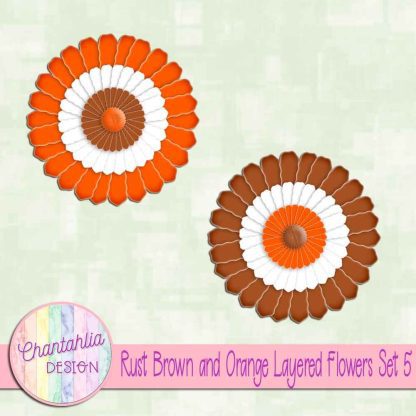Free rust brown and orange layered paper flowers set 5