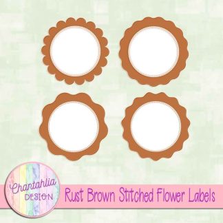 Free rust brown stitched flower labels
