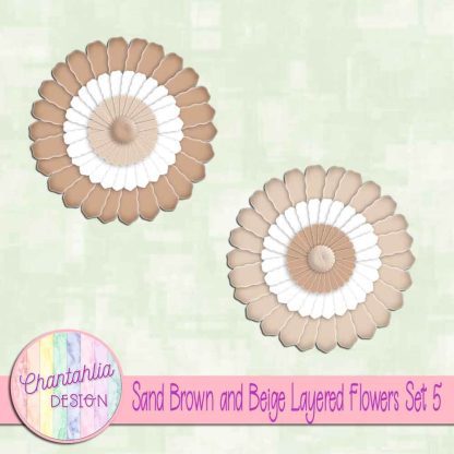 Free sand brown and beige layered paper flowers set 5