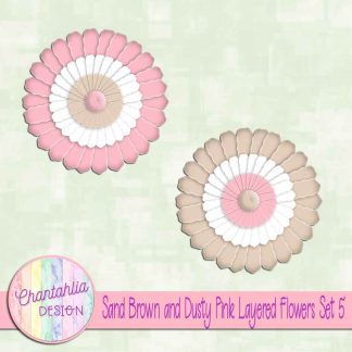 Free sand brown and dusty pink layered paper flowers set 5
