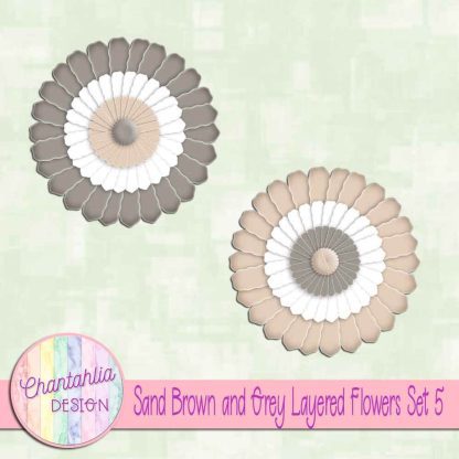 Free sand brown and grey layered paper flowers set 5
