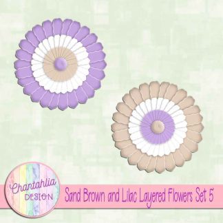 Free sand brown and lilac layered paper flowers set 5