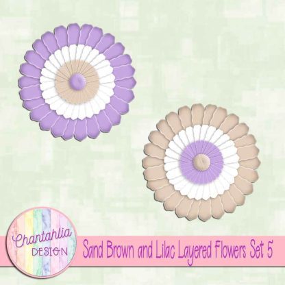 Free sand brown and lilac layered paper flowers set 5