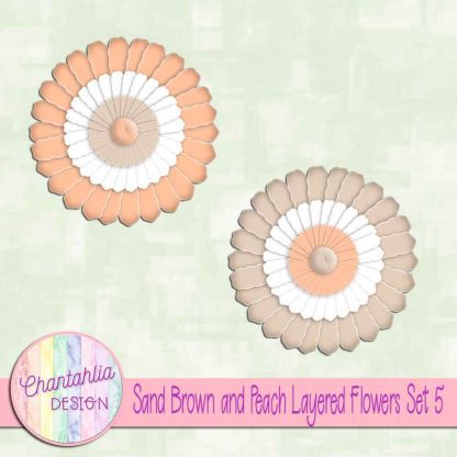 Free sand brown and peach layered paper flowers set 5
