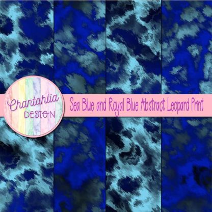 Free sea blue and royal blue abstract leopard print digital papers
