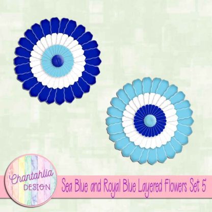 Free sea blue and royal blue layered paper flowers set 5