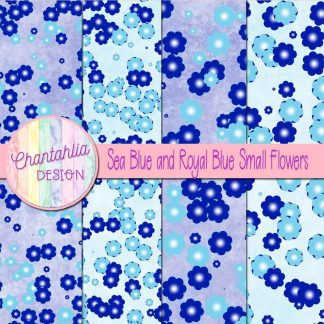 Free sea blue and royal blue small flowers digital papers