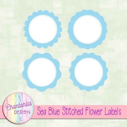 Free sea blue stitched flower labels