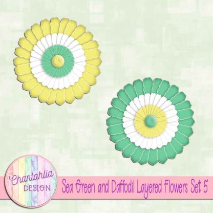 Free sea green and daffodil layered paper flowers set 5
