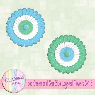 Free sea green and sea blue layered paper flowers set 5