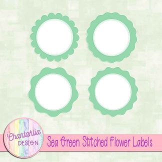 Free sea green stitched flower labels