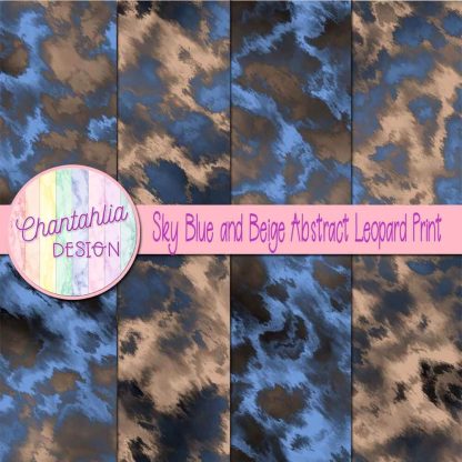 Free sky blue and beige abstract leopard print digital papers