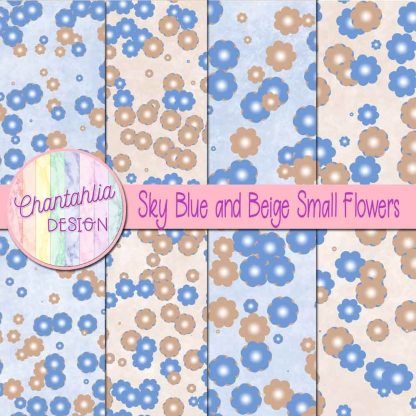 Free sky blue and beige small flowers digital papers