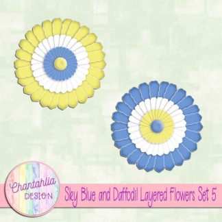 Free sky blue and daffodil layered paper flowers set 5