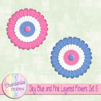Free sky blue and pink layered paper flowers set 5