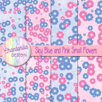 Free sky blue and pink small flowers digital papers