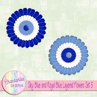 Free sky blue and royal blue layered paper flowers set 5