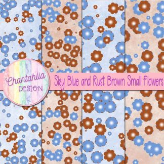 Free sky blue and rust brown small flowers digital papers