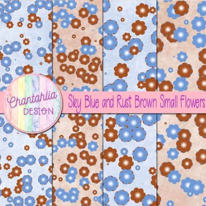 Free sky blue and rust brown small flowers digital papers