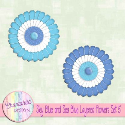 Free sky blue and sea blue layered paper flowers set 5