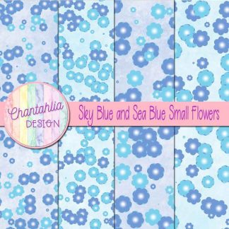 Free sky blue and sea blue small flowers digital papers