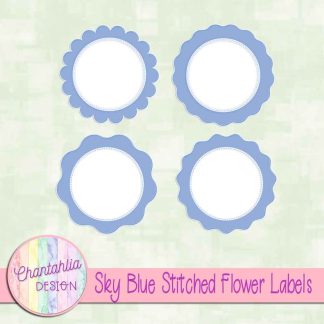 Free sky blue stitched flower labels
