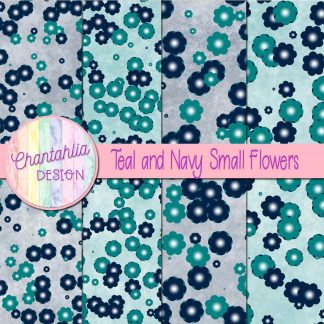 Free teal and navy small flowers digital papers
