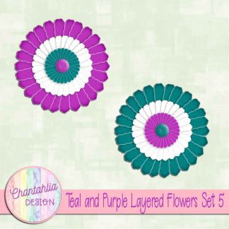 Free teal and purple layered paper flowers set 5