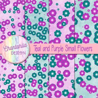 Free teal and purple small flowers digital papers