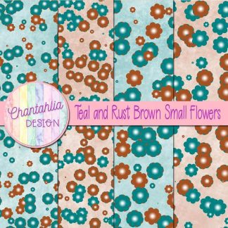 Free teal and rust brown small flowers digital papers