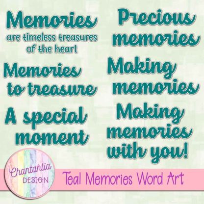 Free teal memories word art