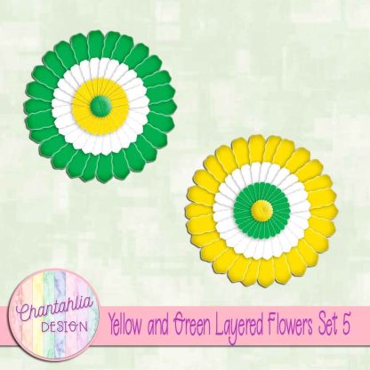 Free yellow and green layered paper flowers set 5