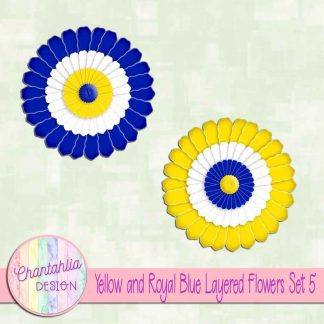 Free yellow and royal blue layered paper flowers set 5