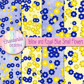 Free yellow and royal blue small flowers digital papers