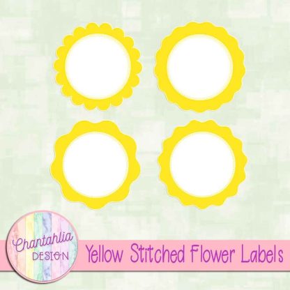 Free yellow stitched flower labels