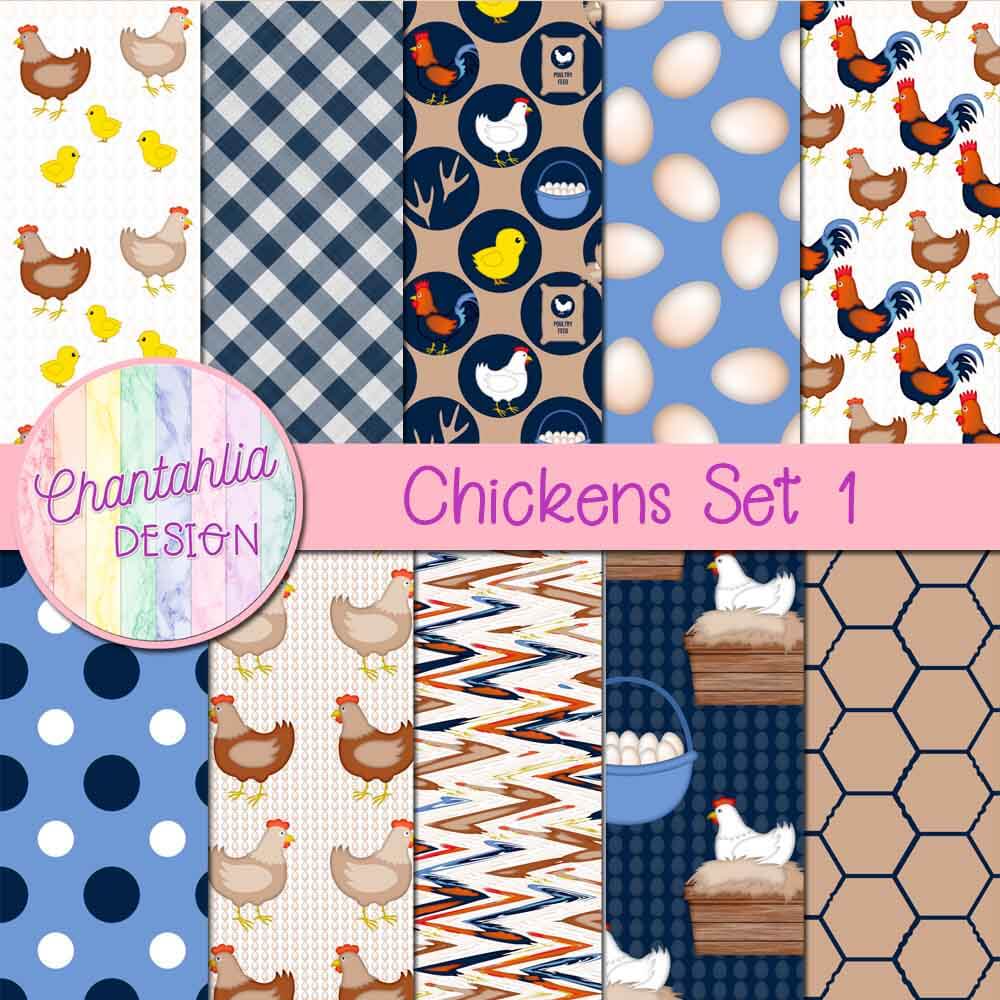 Free digital papers in a Chickens theme.