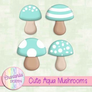Free cute aqua mushrooms design elements