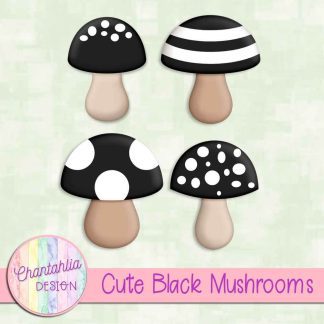 Free cute black mushrooms design elements