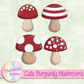 Free cute burgundy mushrooms design elements