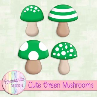 Free cute green mushrooms design elements