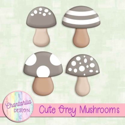 Free cute grey mushrooms design elements