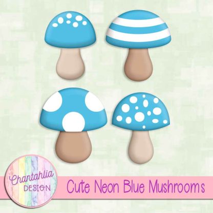 Free cute neon blue mushrooms design elements