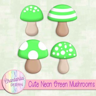 Free cute neon green mushrooms design elements