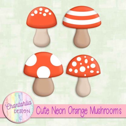 Free cute neon orange mushrooms design elements