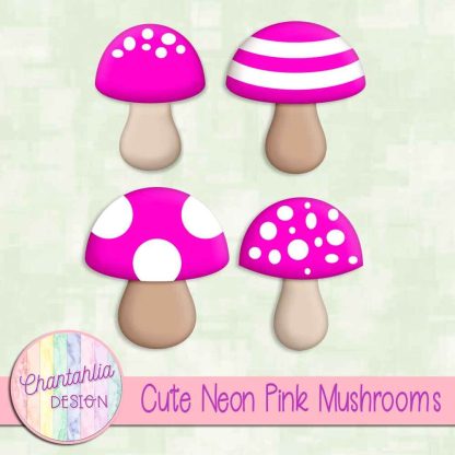 Free cute neon pink mushrooms design elements